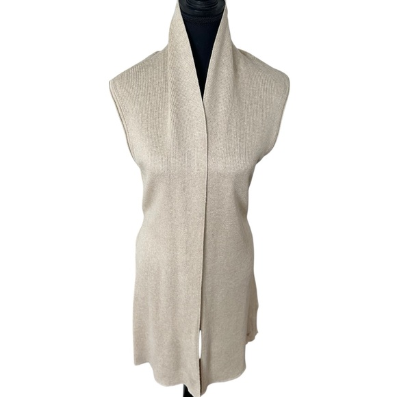 Olsen Long Open Tan Front Belted Sleeveless Cardigan size 12 - Picture 6 of 17